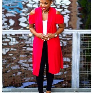 VENUS Red Vest Eye-Catching Knee-Length vest size Large